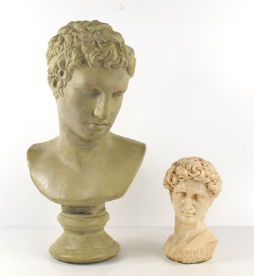 Lot 275 - A painted reconstituted stone bust of a young...