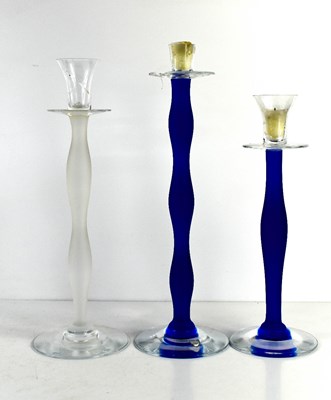 Lot 13 - Three Orrefors of Sweden glass candlesticks by...