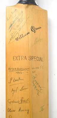 Lot 366 - Football ephemera: a cricket bat, signed by...