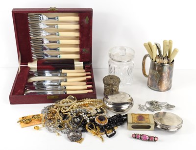 Lot 350 - A group of costume jewellery, silver and plate,...