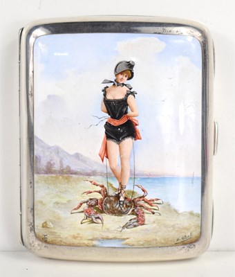 Lot 409 - A Victorian silver and enamel erotic cigarette...