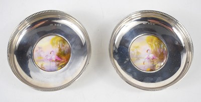 Lot 407 - A pair of silver hallmarked dishes, painted...