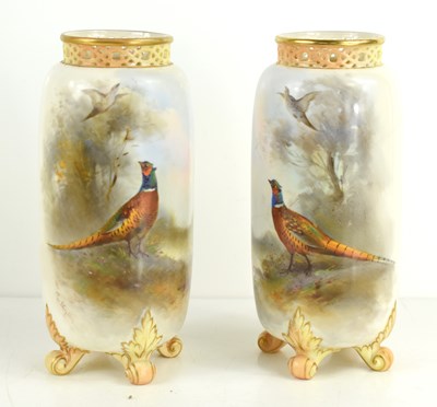 Lot 241 - A pair of Royal Worcester vases by James...