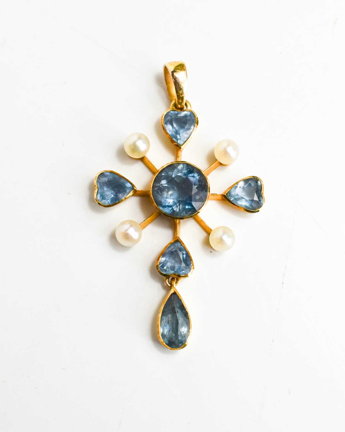 Lot 12 - A pretty Edwardian pearl and topaz pendant, of...