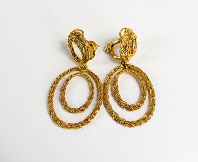 Lot 42 - A pair of 18ct gold double loop drop earrings...