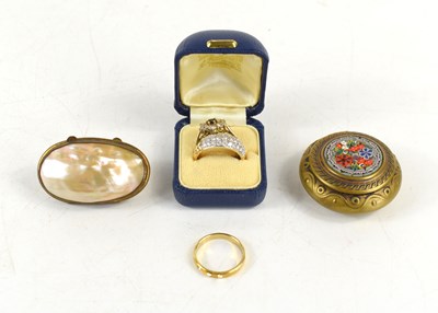 Lot 211 - A 9ct gold and white stone dress ring, size R,...