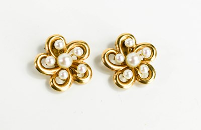 Lot 69 - A pair of 14k gold an pearl clip on earrings,...