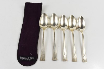 Lot 354 - Five sterling silver American tea spoons, by...