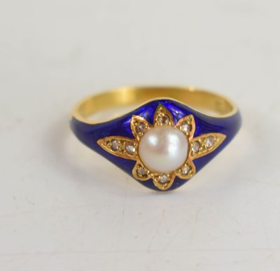 Lot 64 - An 18ct gold, enamel and pearl Victorian...