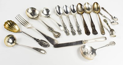 Lot 391 - A group of silver cutlery, to include three...