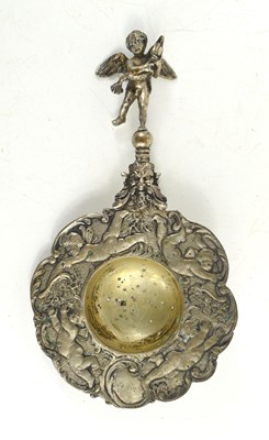 Lot 376 - A continental silver tea strainer, likely...