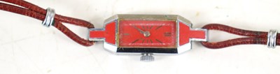 Lot 261 - An Art Deco ladies watch with red enamel dial,...