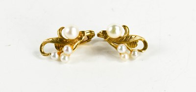 Lot 58 - A pair of 9ct gold and pearl earrings, of...