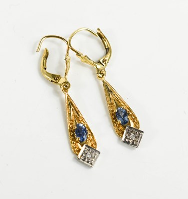 Lot 96 - A pair of 9ct gold pale sapphire and diamond...