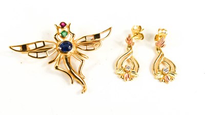 Lot 7 - A 9ct gold, sapphire, ruby and emerald brooch...