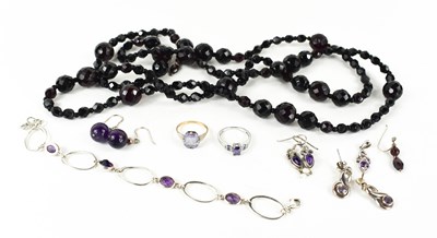 Lot 201 - A group of silver and amethyst jewellery, to...