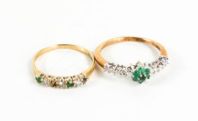 Lot 163 - A 9ct gold, diamond and emerald flowerhead...