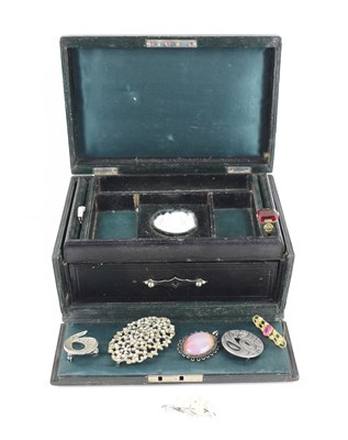 Lot 296 - A vintage leather clad jewellery box together...