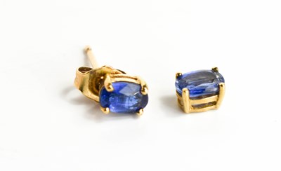Lot 82 - A pair of 9ct gold and deep cornflower blue...