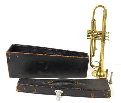 Lot 448 - A vintage brass trumpet having mother of pearl...