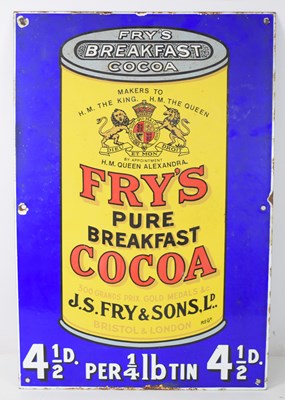 Lot 193 - A vintage Fry's Breakfast Cocoa enamel sign,...