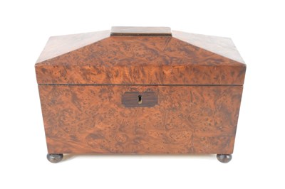 Lot 101 - A 19th century burr yew tea caddy, with two...