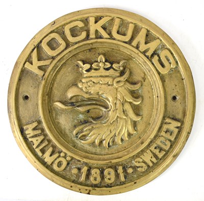 Lot 207 - A Swedish brass ships builders plaque,...