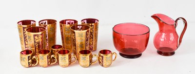 Lot 221 - A group of Bohemian cranberry glass beakers,...