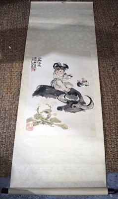 Lot 414 - A Chinese printed scroll, depicting girl with...