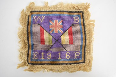 Lot 11 - A WWI needlework, with a union flag on purple...