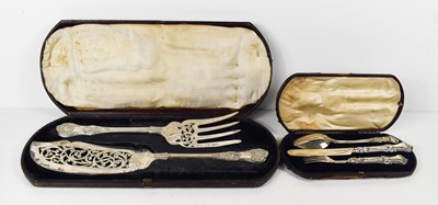 Lot 351 - A silver knife, fork and spoon set, the solid...