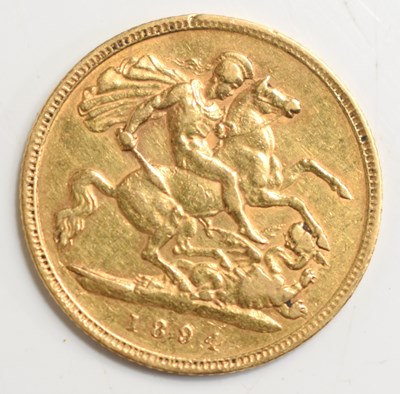 Lot 120 - A Queen Victoria gold half sovereign dated 1894.