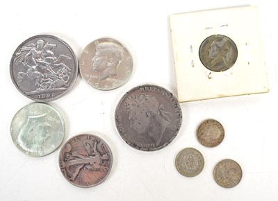 Lot 109 - A group of silver coins to include a George...