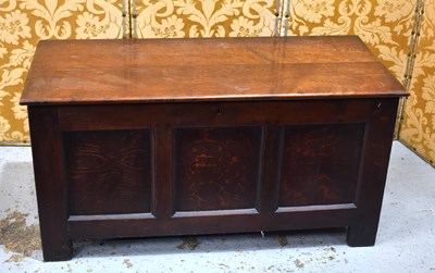 Lot 538 - An 18th century oak coffer with three panel...