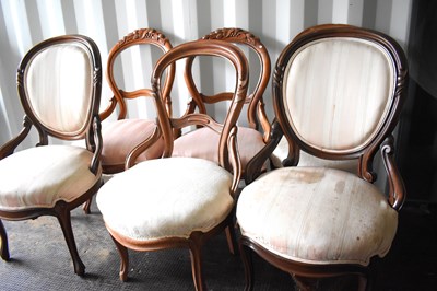 Lot 514 - A group of Victorian balloon back chairs, some...