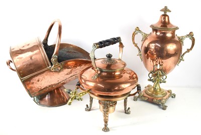 Lot 285 - A Georgian copper and brass samovar, twin...