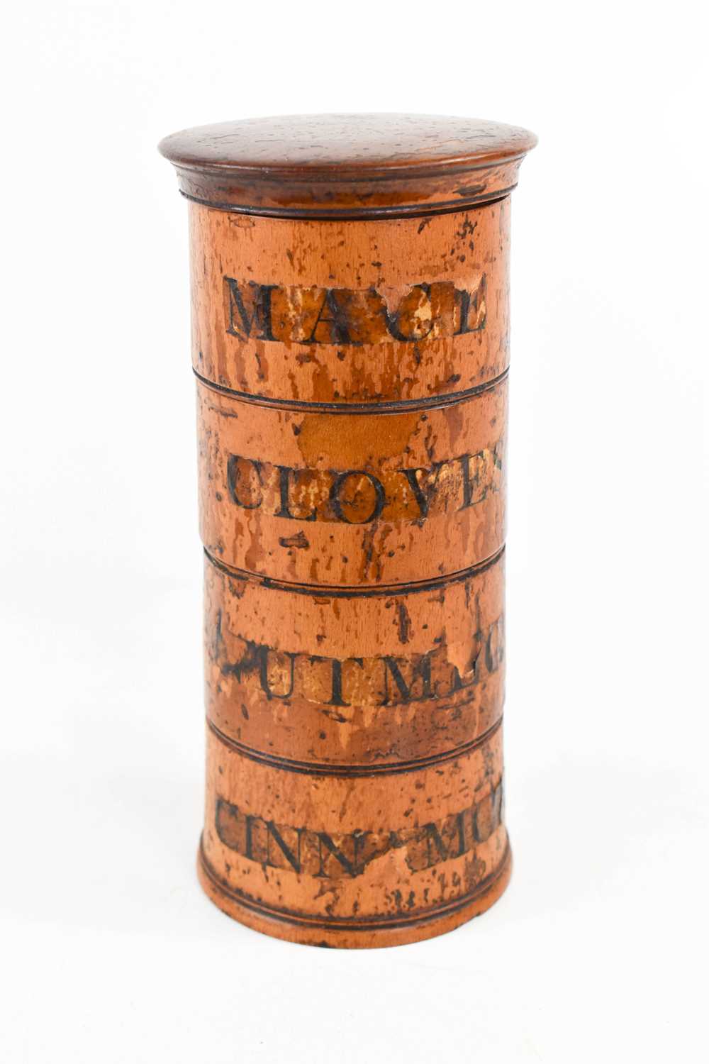 Lot 6 - A 19th century treen spice box, composed of...