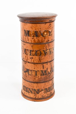 Lot 6 - A 19th century treen spice box, composed of...