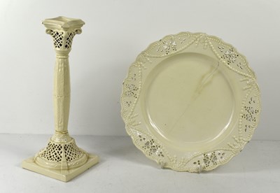 Lot 135 - A Leeds creamware candlestick and plate, late...