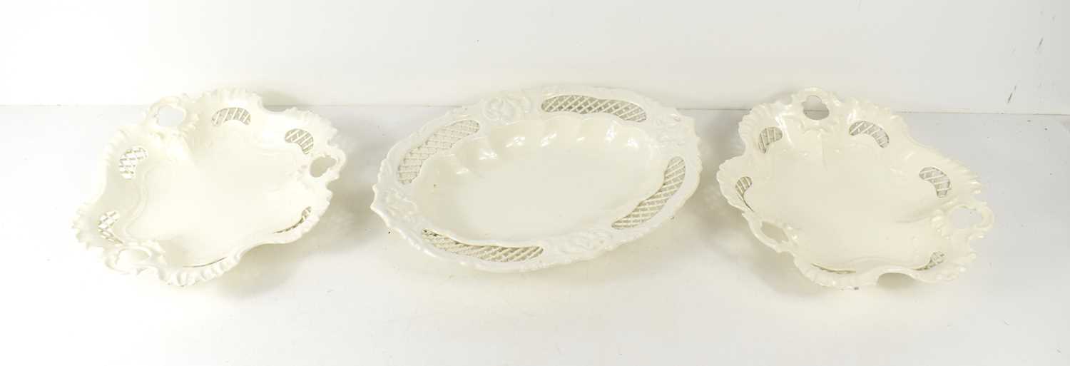 Lot 138 - Three Victorian creamware dishes with pierced...