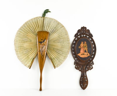 Lot 49 - A 19th century treen hand carved hand mirror,...