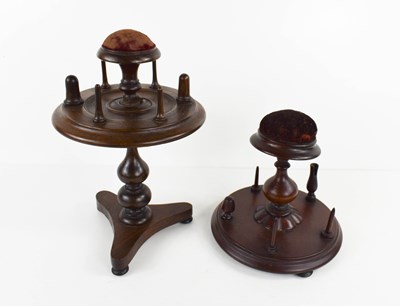Lot 59 - Two Victorian work / bobbin stands, one...