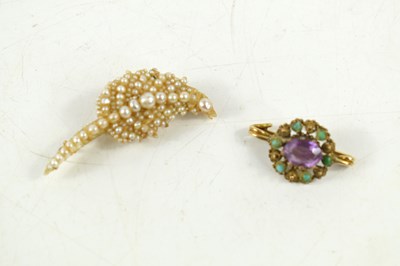 Lot 57 - An amethyst and turquoise brooch, unmarked and...