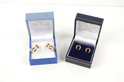 Lot 87 - A pair of 9ct bi-coloured gold half hoop...