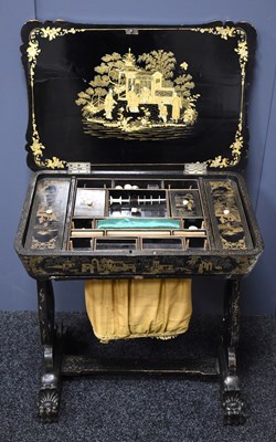 Lot 312 - A 19th century Chinoiserie black lacquered...