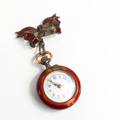 Lot 313 - A silver and red enamel ladies pocket watch,...