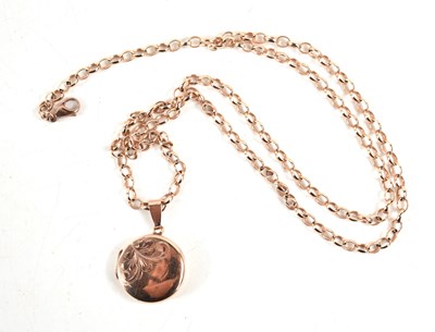 Lot 123 - A 9ct rose gold locket with matching belcher...