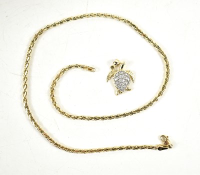 Lot 153 - A 14ct gold and diamond set sea turtle pendant,...