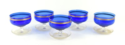 Lot 129 - Five Art Nouveau blue glass dessert bowl with...