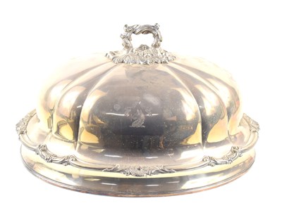 Lot 279 - A large oval silver plated cloche, engraved...